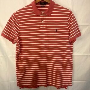 Polo by Ralph Lauren red/salmon and White Striped Polo Shirt. Size L